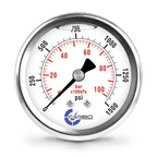 Pressure Gauge, 2.5" Dial, 1500 PSI