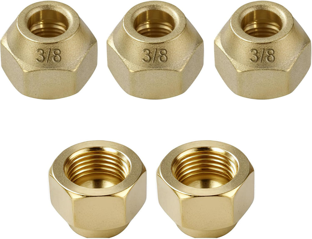 3/8-Inch Brass Flare Nut, 5-Pack for Air Conditioning Copper Tubing