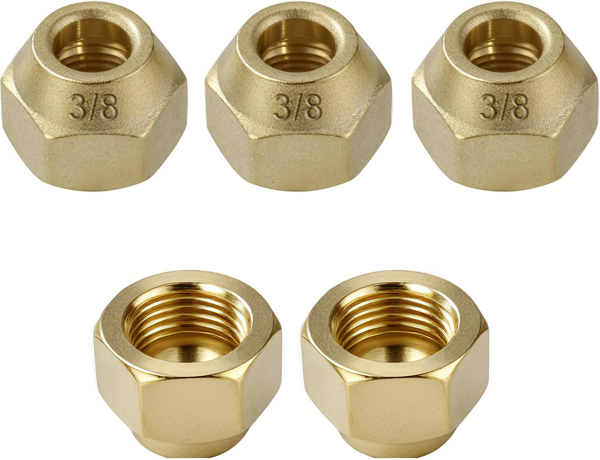 3/8-Inch Brass Flare Nut, 5-Pack for Air Conditioning Copper Tubing