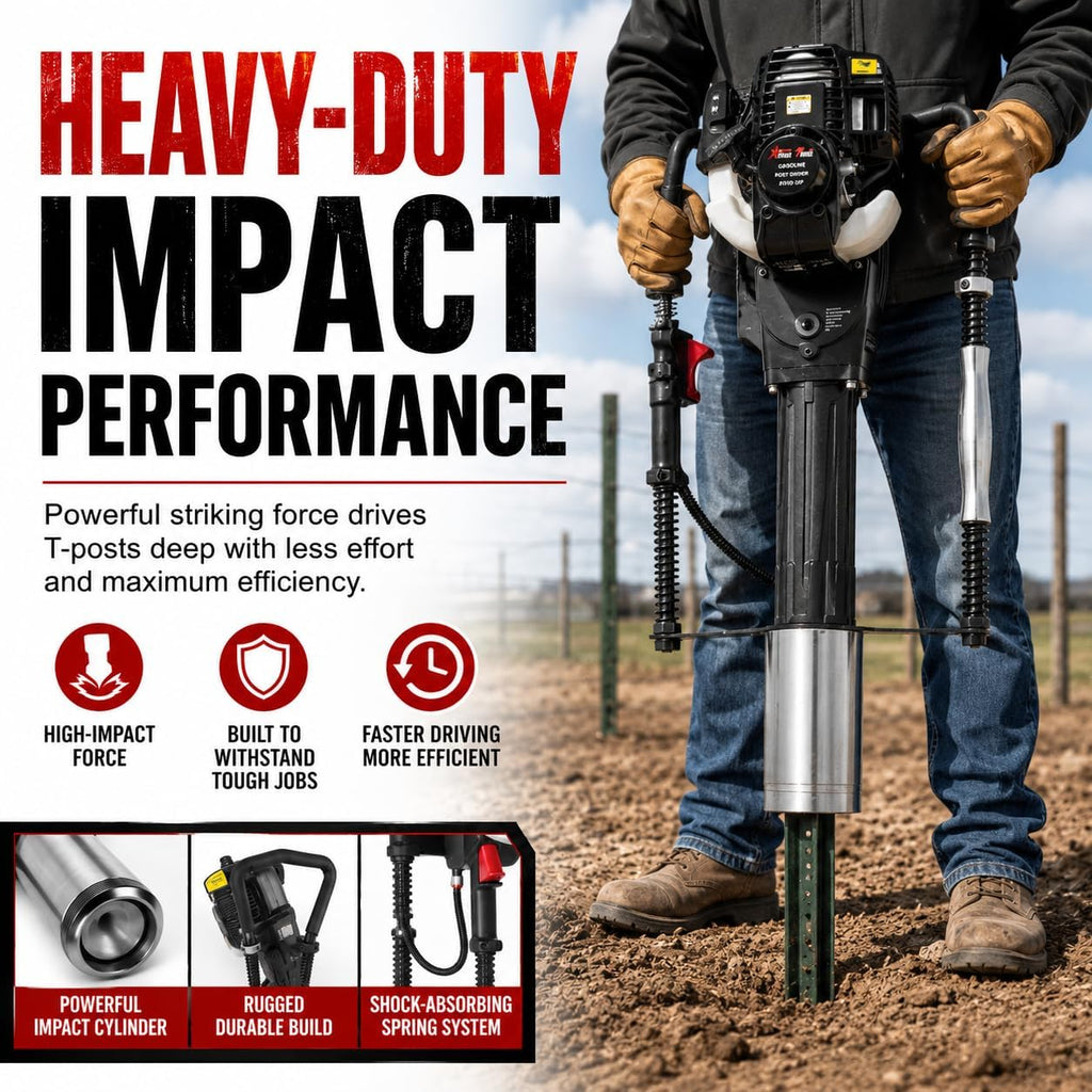 38cc Gas Powered Fence Post Driver, 4-Stroke T-Post Driver, Heavy Duty Gasoline Pile Driver for T-Posts, Ground Rods