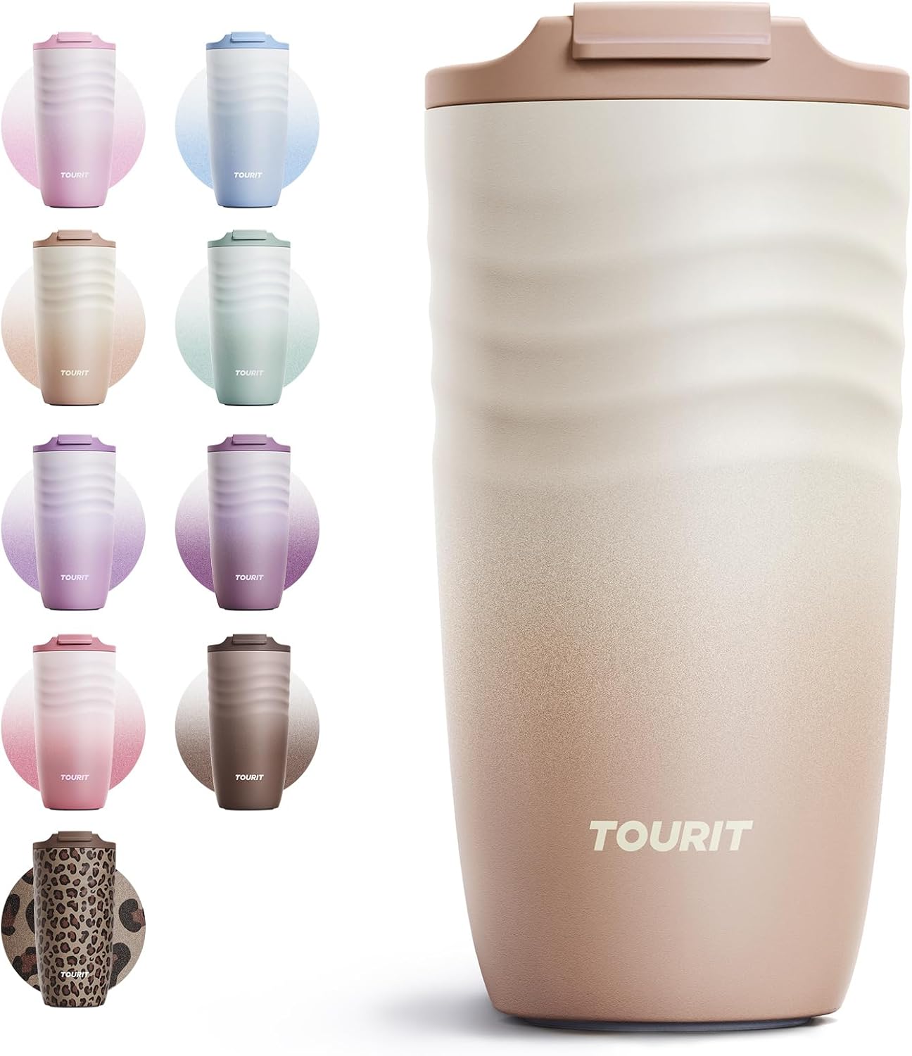 16 oz Travel Coffee Mug, Vacuum Insulated Stainless Steel Tumbler with Ripple-Wave Anti-Slip Grip, Built-in Silicone