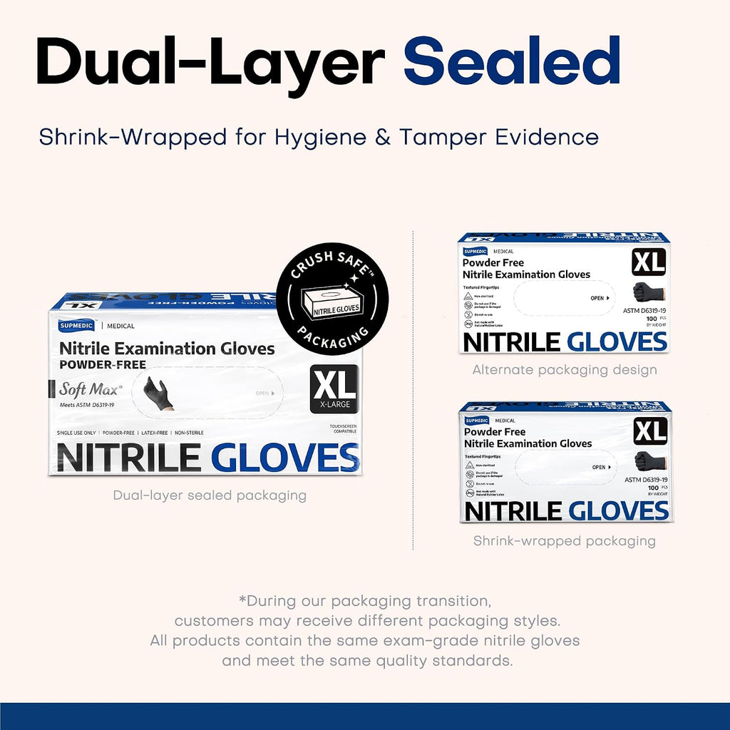 Soft Max Disposable Nitrile Exam Gloves, Powder-Free Black 100 Ct | Soft Max Disposable Nitrile Exam Gloves