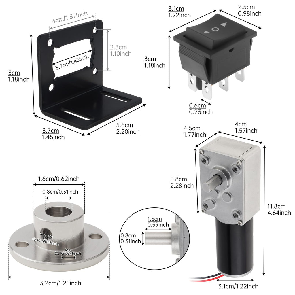 ZVKV 12V DC Worm Gear Motor with Bracket, Couplings Forward‑Reverse Switch