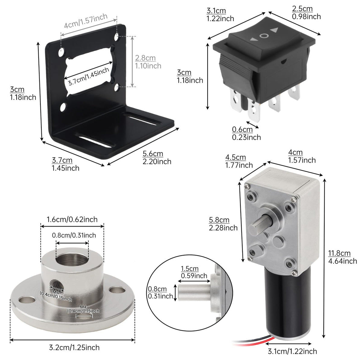 ZVKV 12V DC Worm Gear Motor with Bracket, Couplings Forward‑Reverse Switch