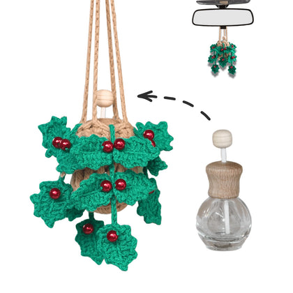 Handmade Crochet Car Air Freshener - Crochet hanging holly plants with 12ml Empty Refillable Oil Diffuser Bottle