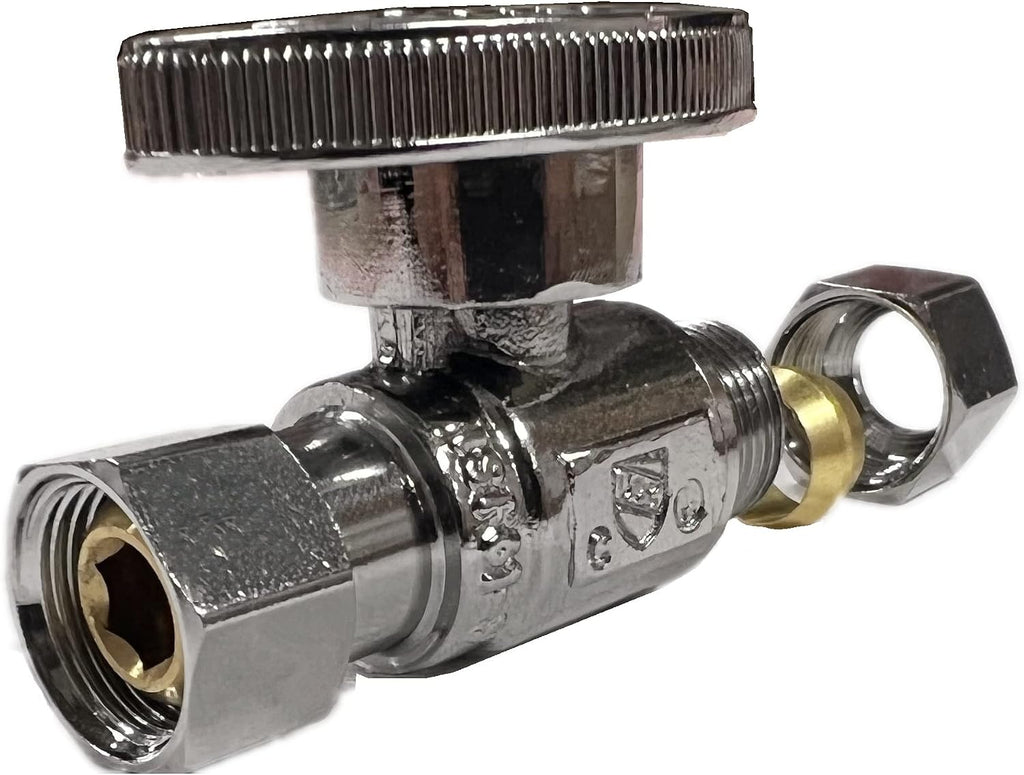 3/8" O.D Female Compression x 3/8" O.D Male Comp. Brass Quarter Turn Water Shut Off Straight Repair Add On Stop Ball