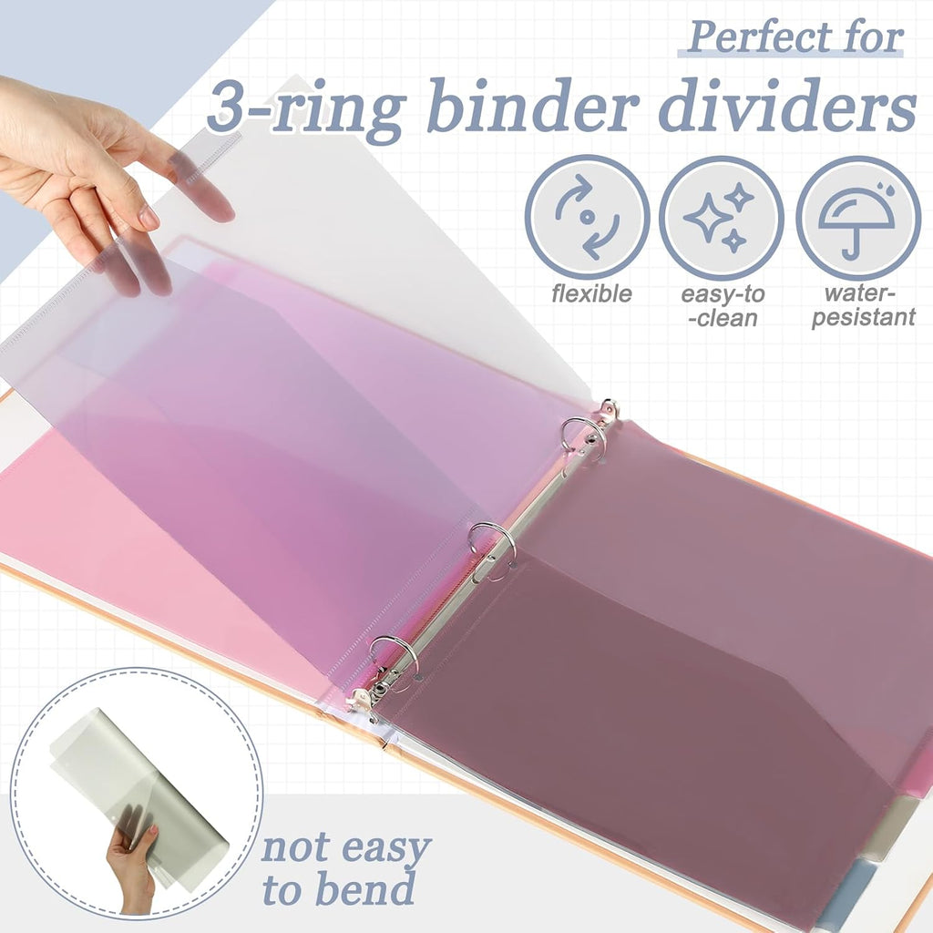 4 Sets Back to School 5 Tab Plastic Binder Dividers, Plastic Index with Pocket for 3 Ring Binder, Colorful Letter