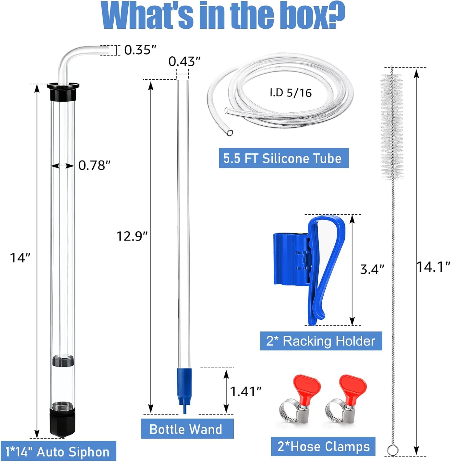 14” Auto Siphon with 12.” Bottle Wand & 5.5FT Food-Grade Silicone | Beer Wine Siphon Racking Cane fit Liquid