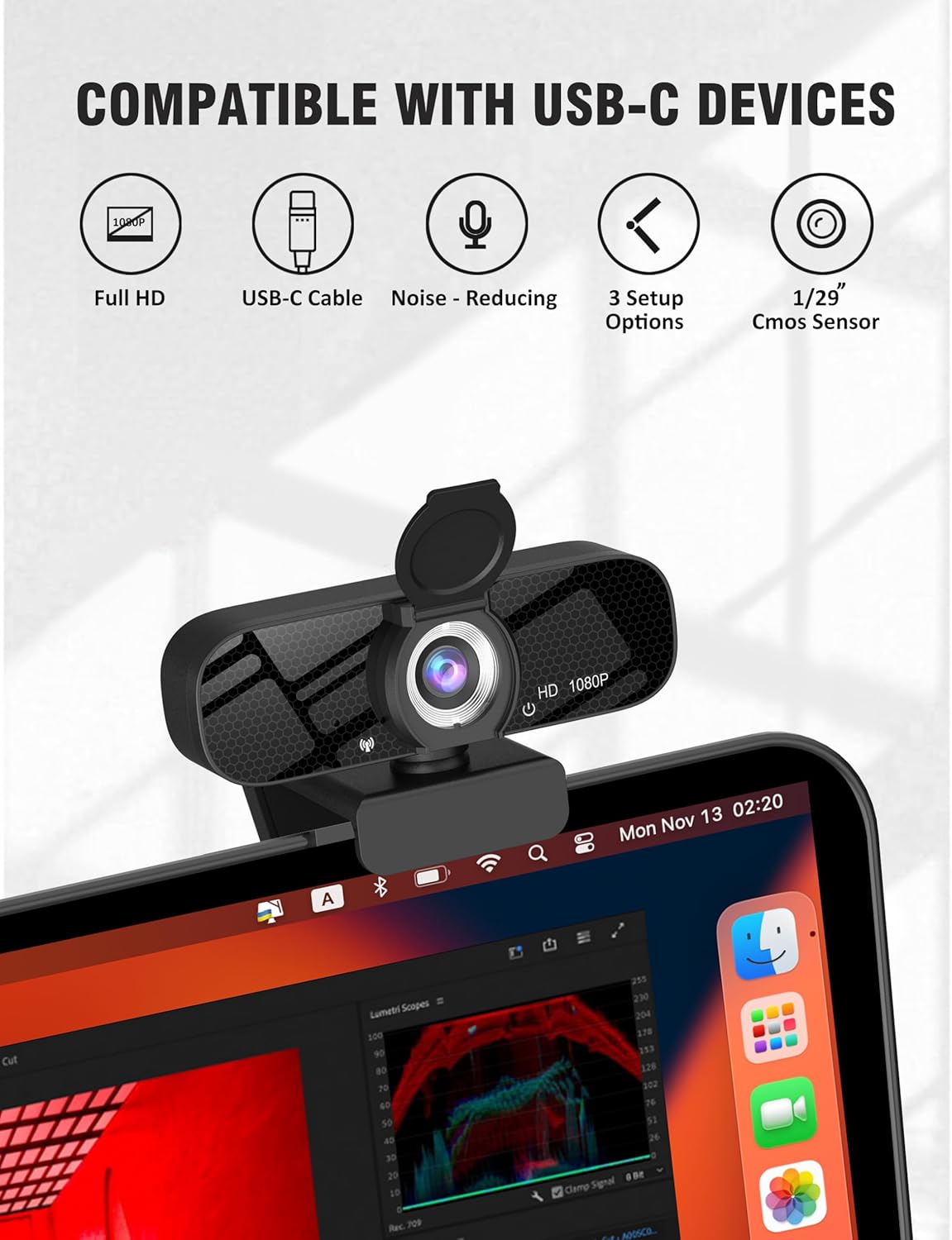 HD 1080P Webcam with Built-in Microphone and Rotatable Tripod, 1080P Video and Wide Angle Camera, Privacy Cover, for