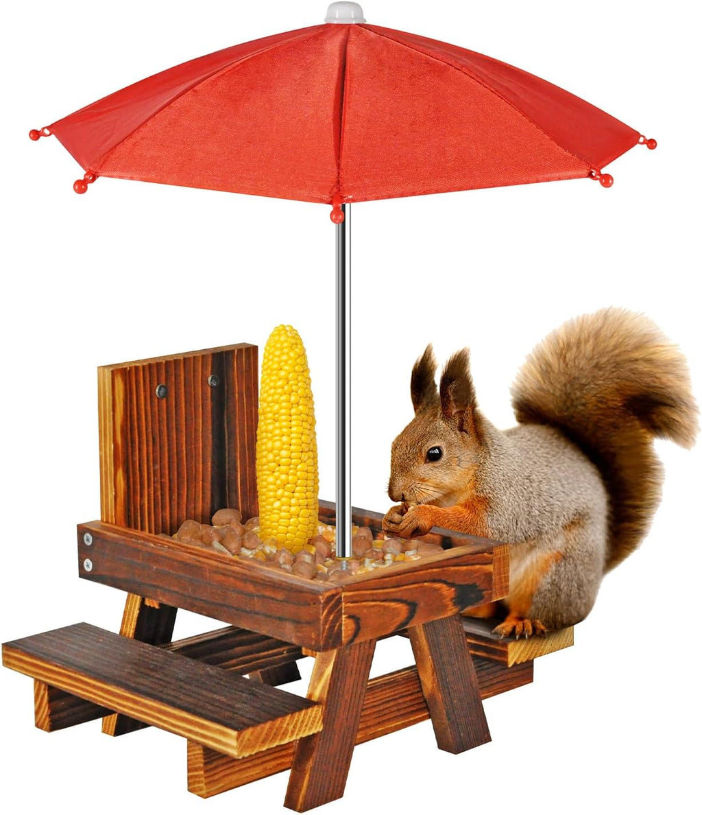Squirrel Feeder with Umbrella Squirrel Table Feeder with Sturdy Squirrel Feeder with Corn Cob and Peanut Tray Holder