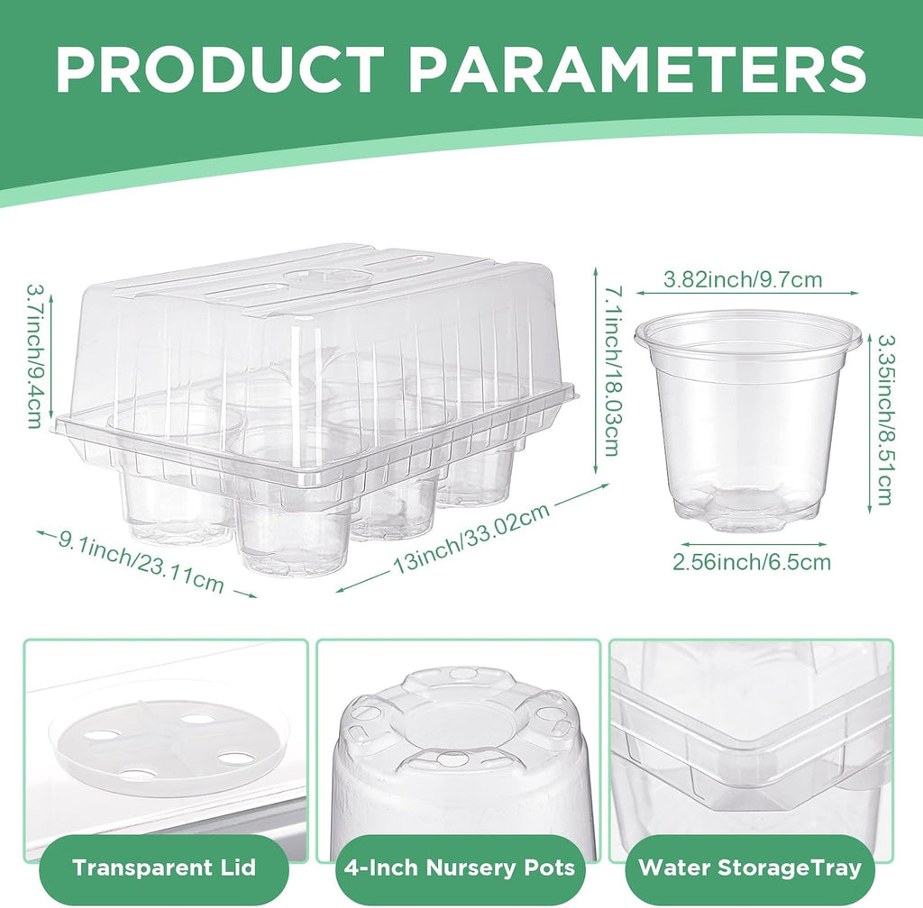 10 Pack Seed Starter Tray Kit Seedling Starter Trays with 60 Pcs 4 Inch Nursery Pots and Humidity Dome (60 Cells)