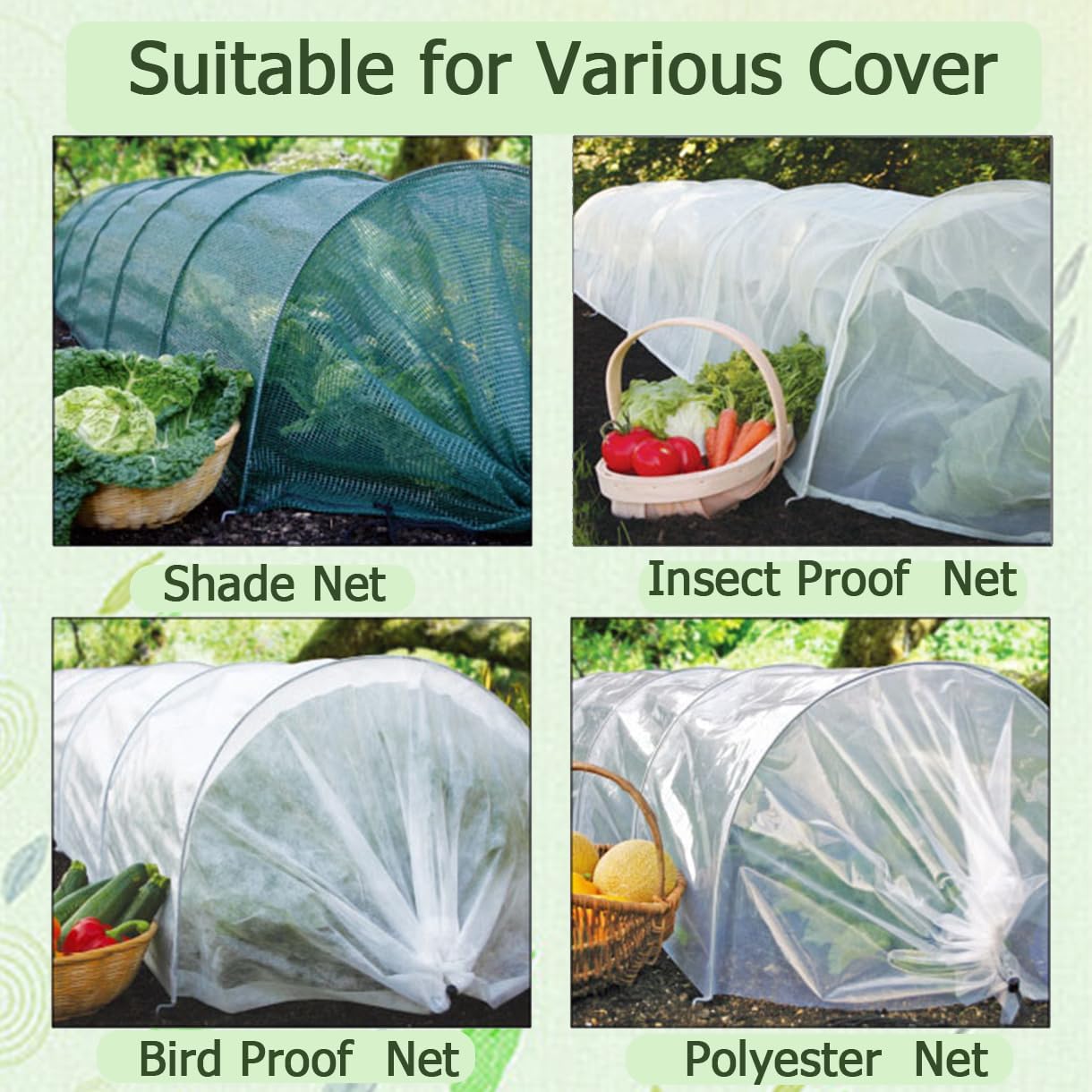Greenhouse Hoops Grow Tunnel,6 Sets Garden Hoops for Raised Beds, Rust-Free Plant Hoops Frame for Row Cover Plant