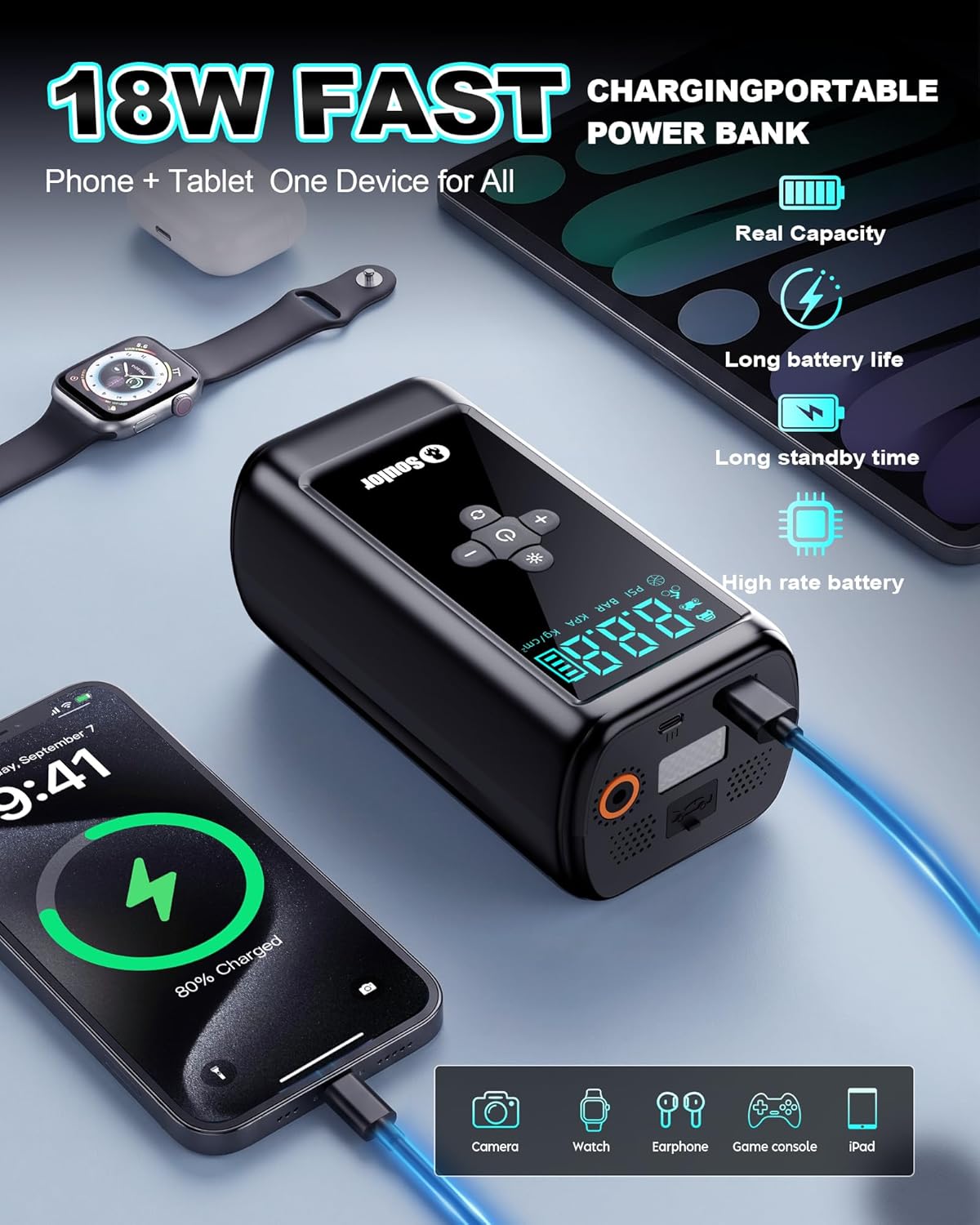 Jump Starter with Air Compressor Battery Jumper Starter Portable 6000A Car Battery Jump Starter with 160PSI Portable