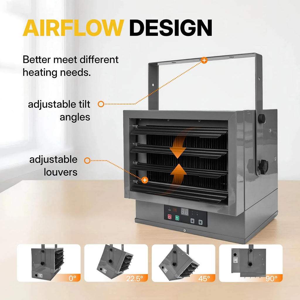 Garage Heater 7500W Electric Fan-forced Heater - Wall/Ceiling Mount, Smart Temperature Control, Overheat Protection