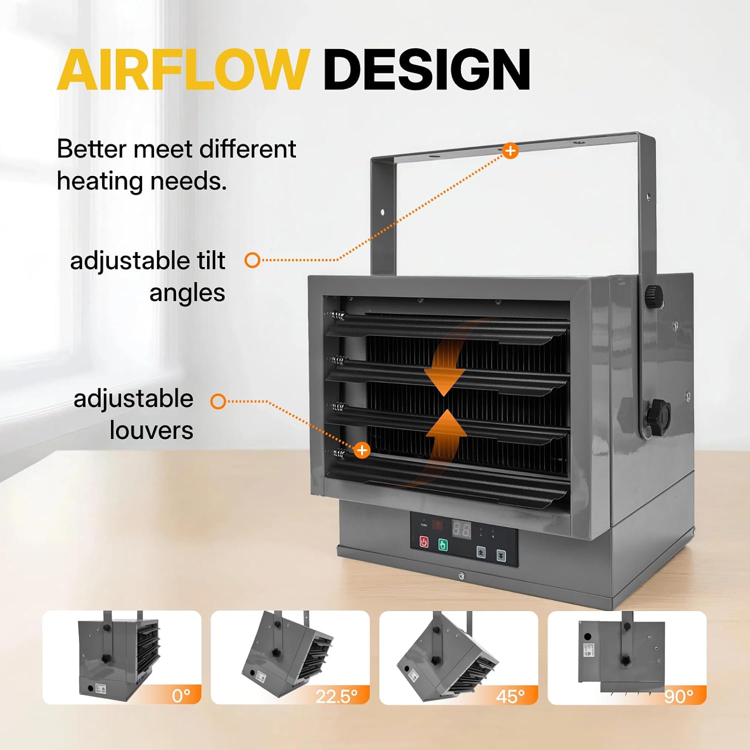 Garage Heater 7500W Electric Fan-forced Heater - Wall/Ceiling Mount, Smart Temperature Control, Overheat Protection