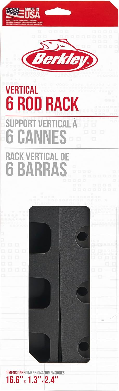 Vertical Fishing Rod Rack, Stores 6 Rods, Black, Soft Foam Grip Pads Protect Rod Finishes, Durable Construction, Easy