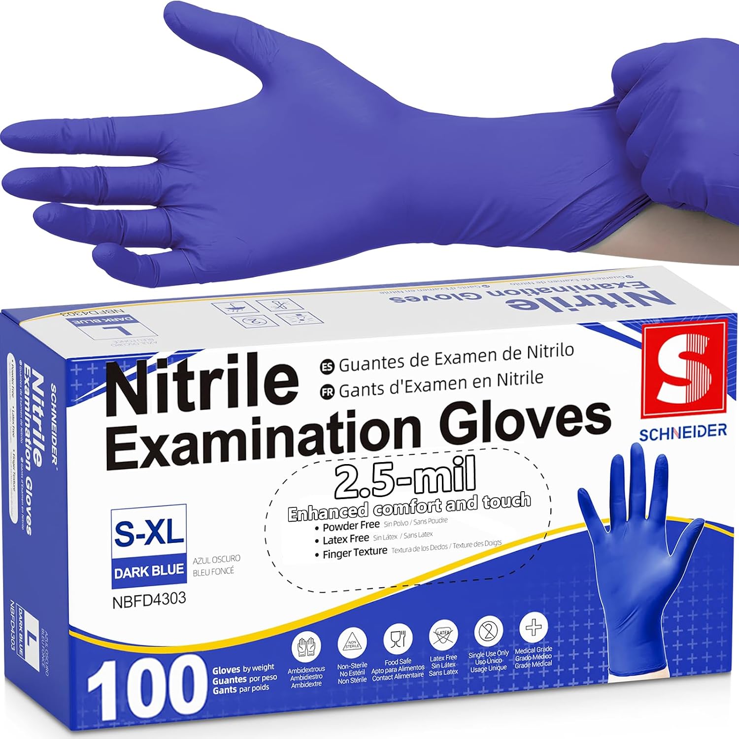 Medical Nitrile Exam Gloves, Powder & Latex Free, Darkblue | Disposable for Medical Exams, Cooking, Food Prep