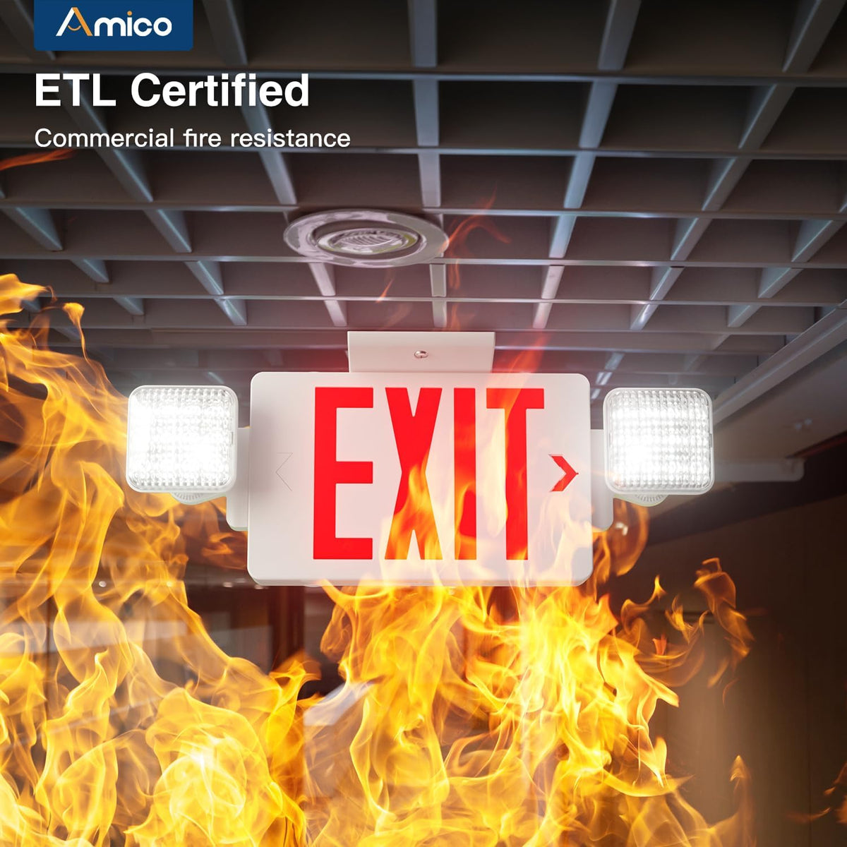 Amico 4 Pack Commercial Red Double-Sided Exit Sign with Large LED Light