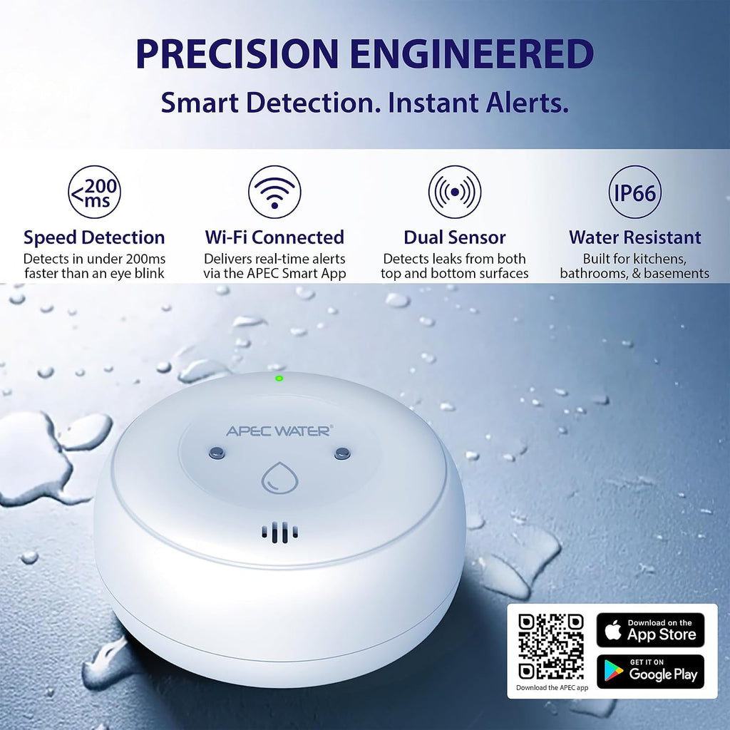 WiFi Water Leak Detector, Dual Sensor, Pack of 1 | App Connected for Real-Time Alerts, Seamless Smartphone