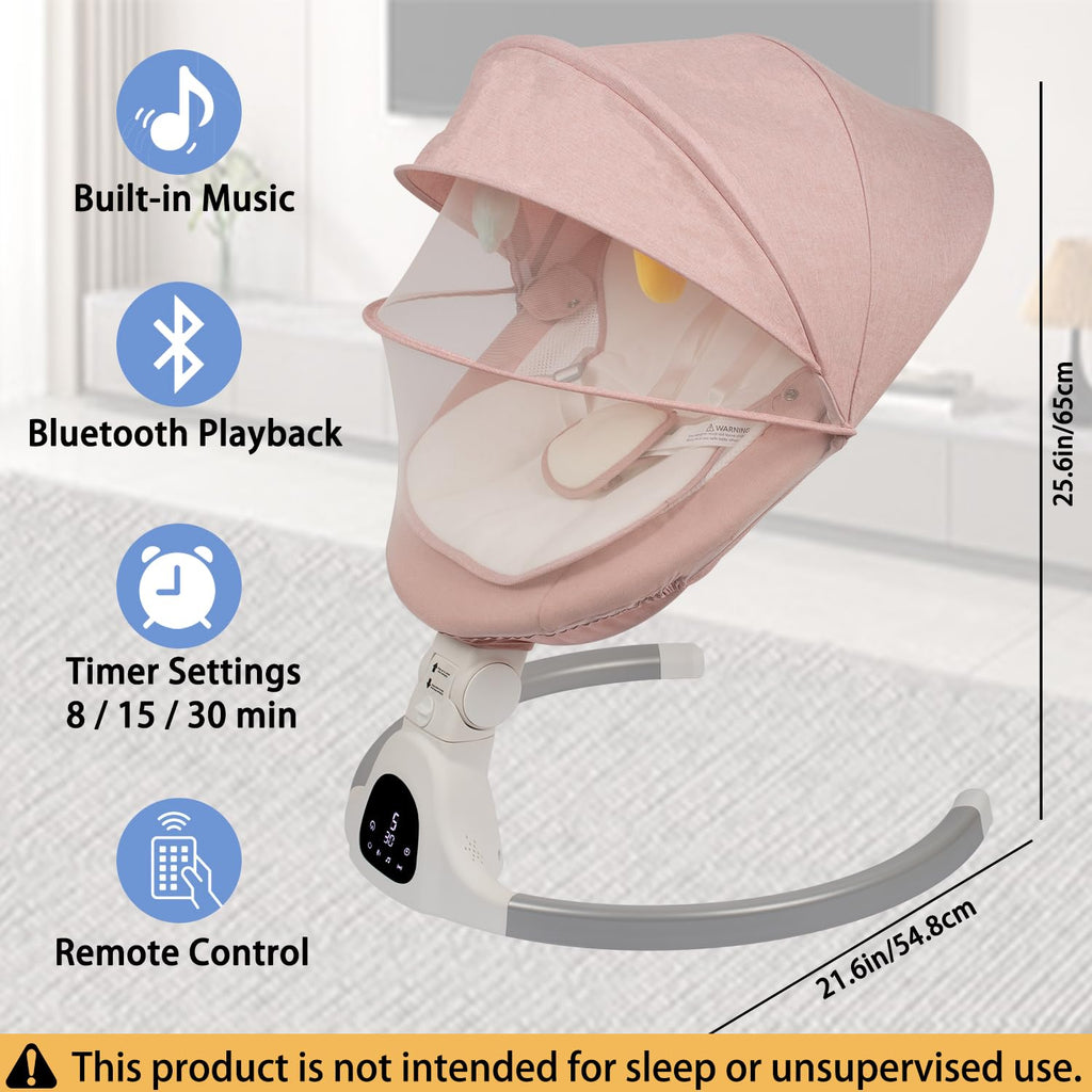 Electric Baby Swing for Infants 0-9 Months, Portable Infant Swing with 5 Swing Speeds, Bluetooth Audio, Remote
