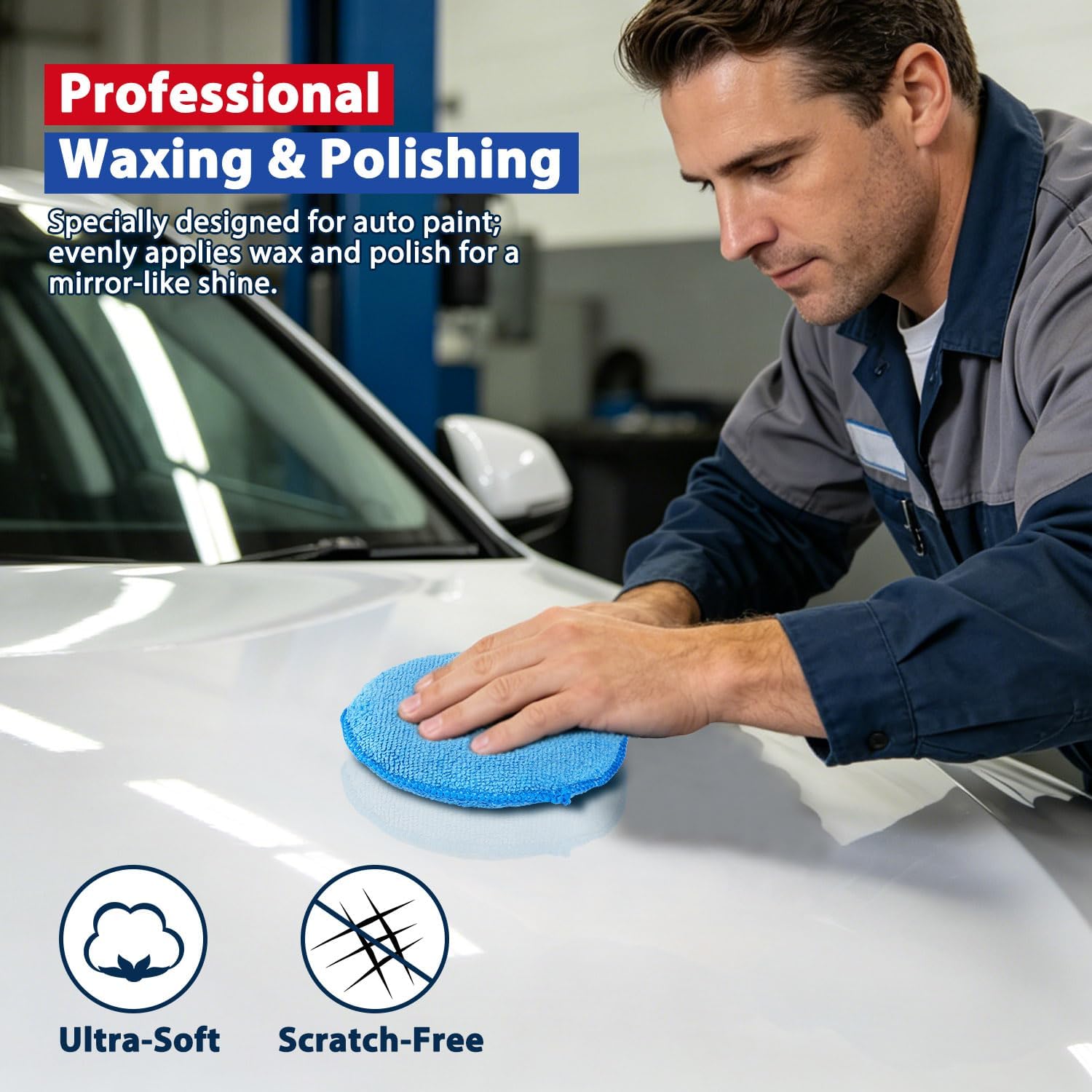 Microfiber Wax Applicator Pads, 5 Inch Round Foam Buffing & Detailing Polishing Pads, Reusable Car Wax Applicator for