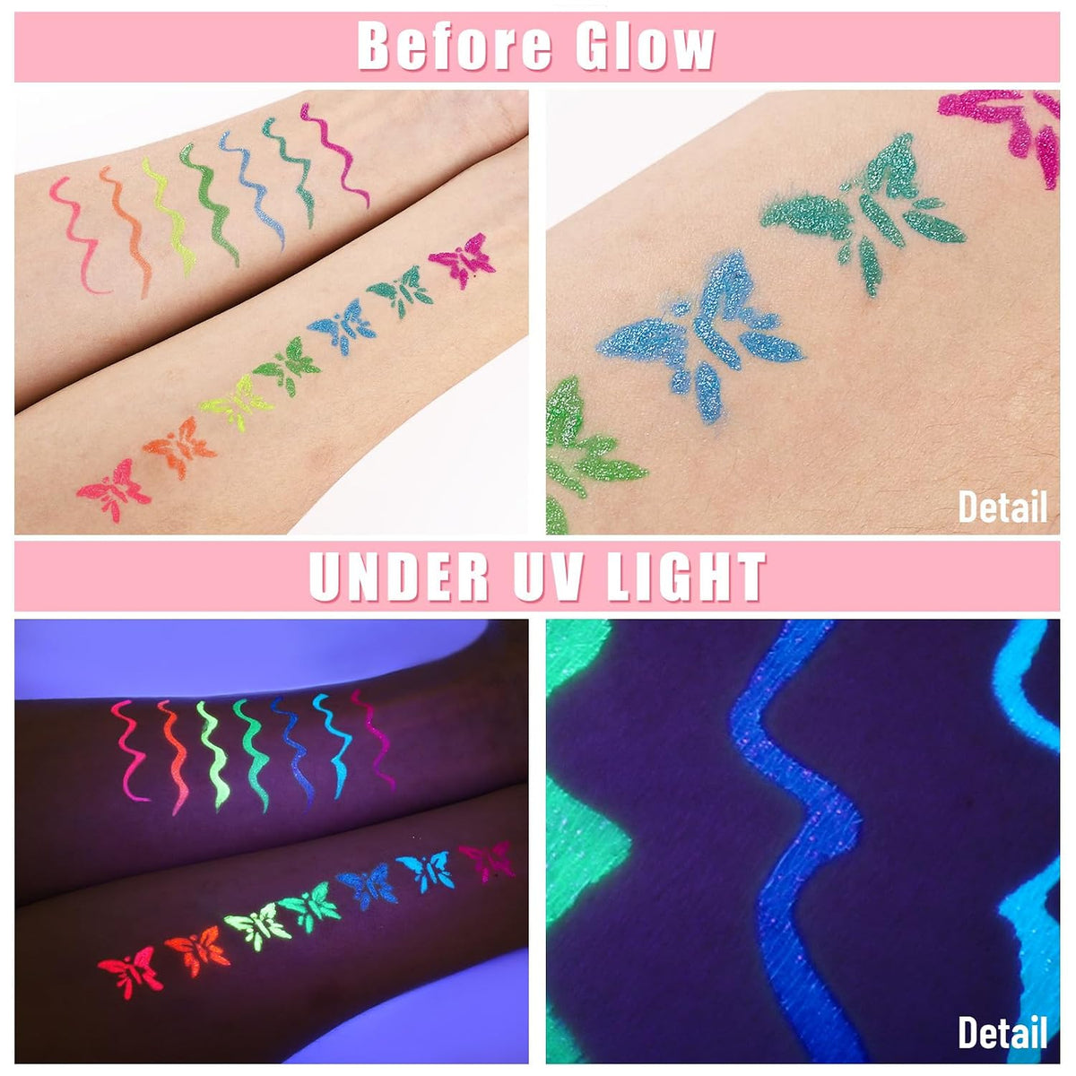 7-Color UV Glitter Liquid Eyeliner, Waterproof Neon Eye Liner