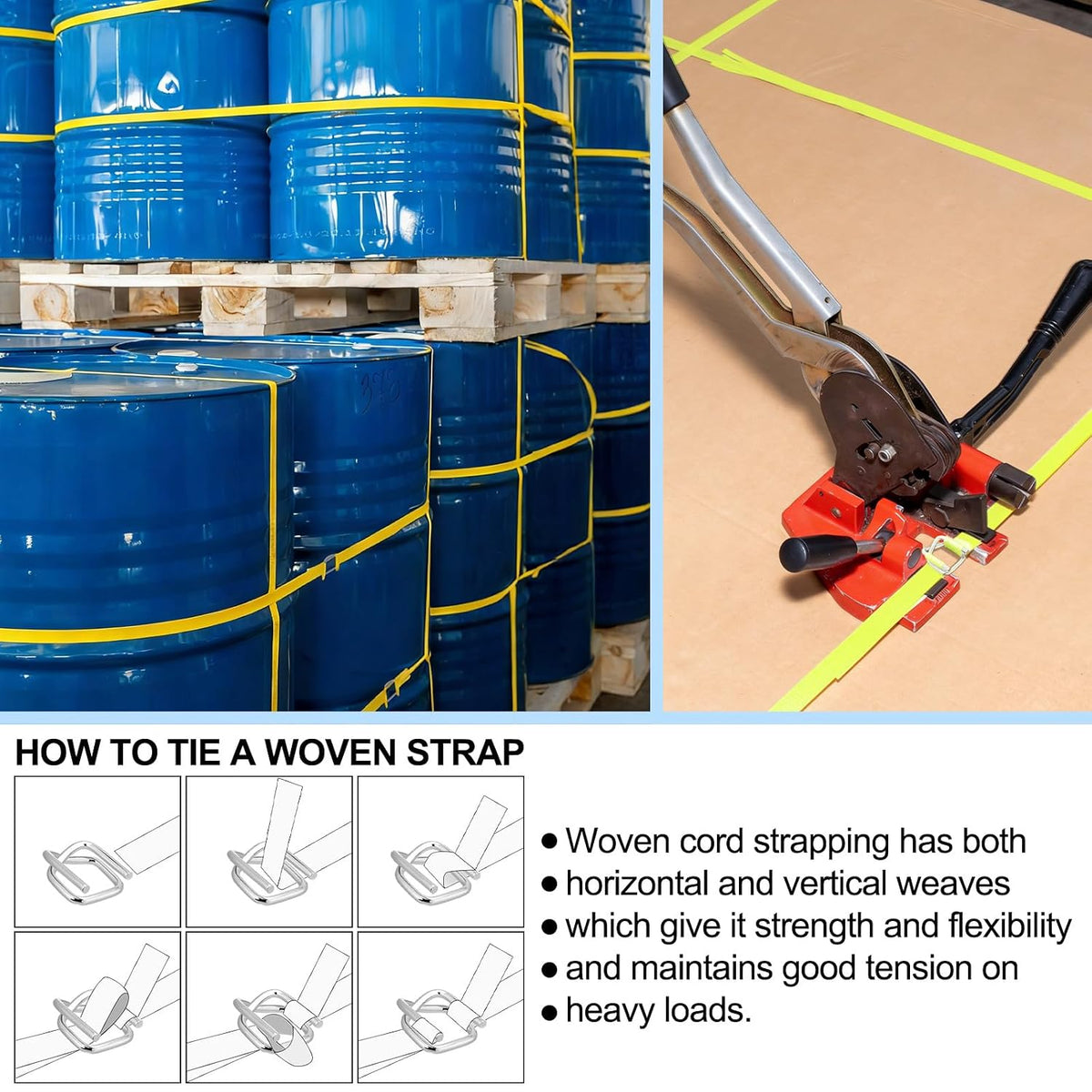 3/4" x 500' Woven Cord Strapping Kit, Yellow