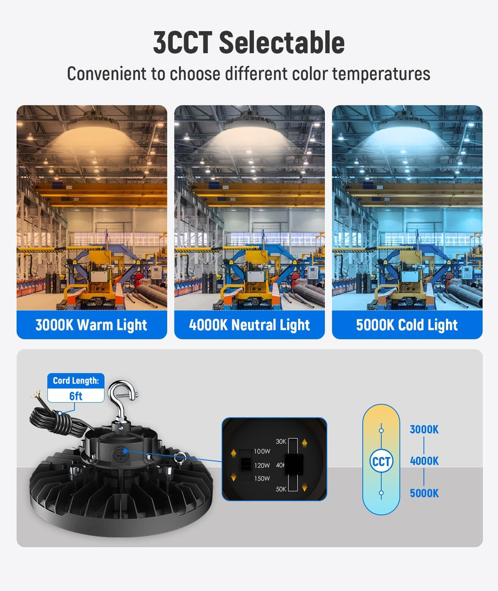 JCE UFO LED High Bay Light, 100W/120W/150W Selectable, 5000K 21750LM