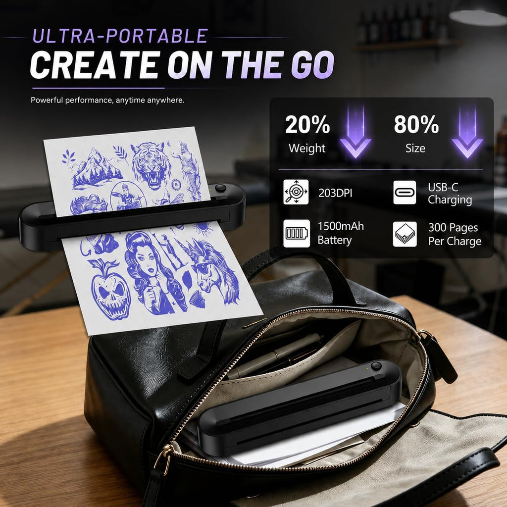 Tattoo Stencil Printer, Bluetooth Thermal Printer with Save Custom Templates, Multi Sizes ≤ A4, Tattoo Transfer