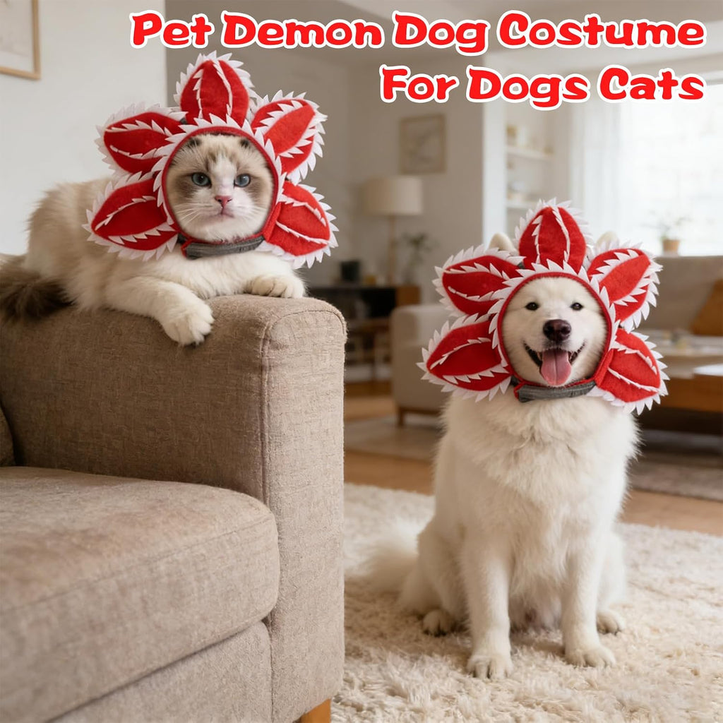 Pet Demon Dog Costume Funny Carnivorous Plant Dog Adjustable Hat Costume with Soft Material Flower Accents (Large)