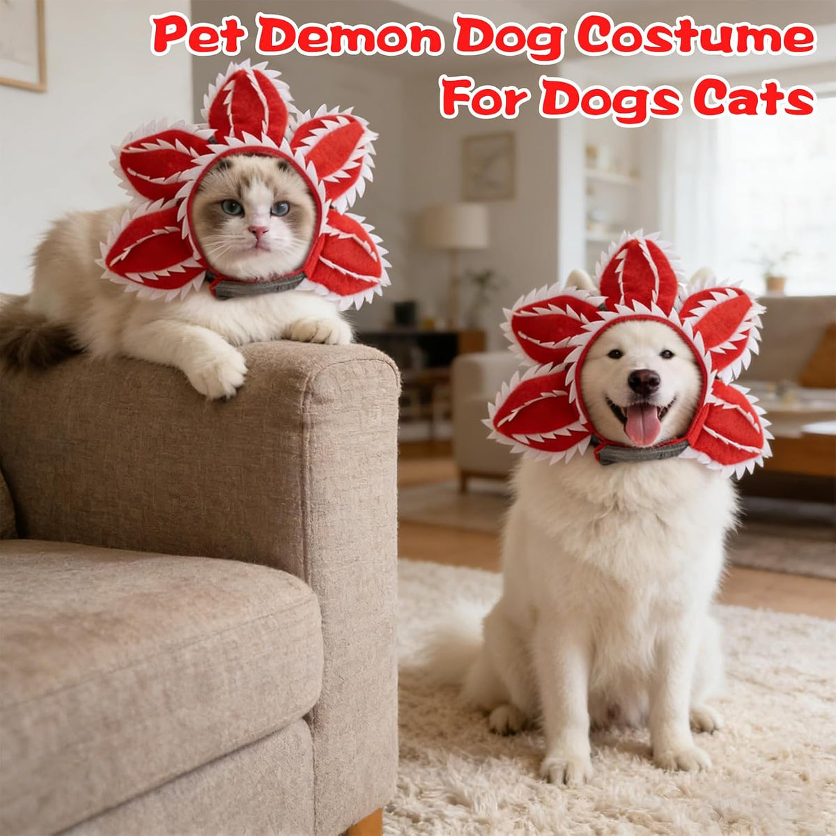 Pet Demon Dog Costume Funny Carnivorous Plant Dog Adjustable Hat Costume with Soft Material Flower Accents (Large)