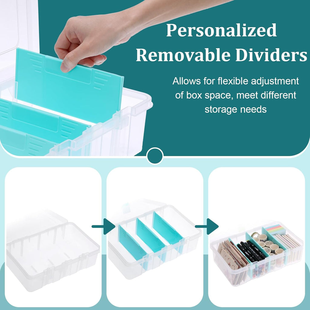 Clear Plastic Dividing Storage Box with 4 Compartments Adjustable Storage Bin with Lid Plastic Craft Storage