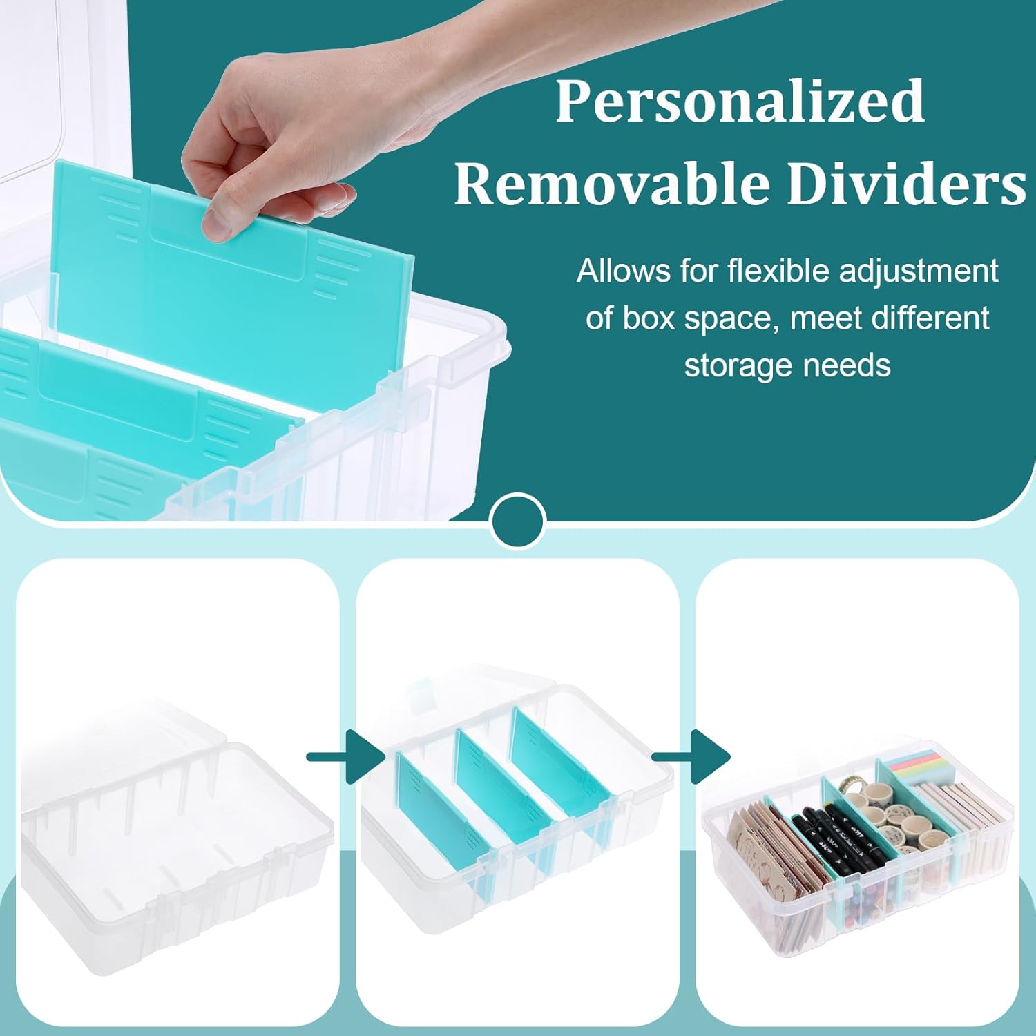 Clear Plastic Dividing Storage Box with 4 Compartments Adjustable Storage Bin with Lid Plastic Craft Storage