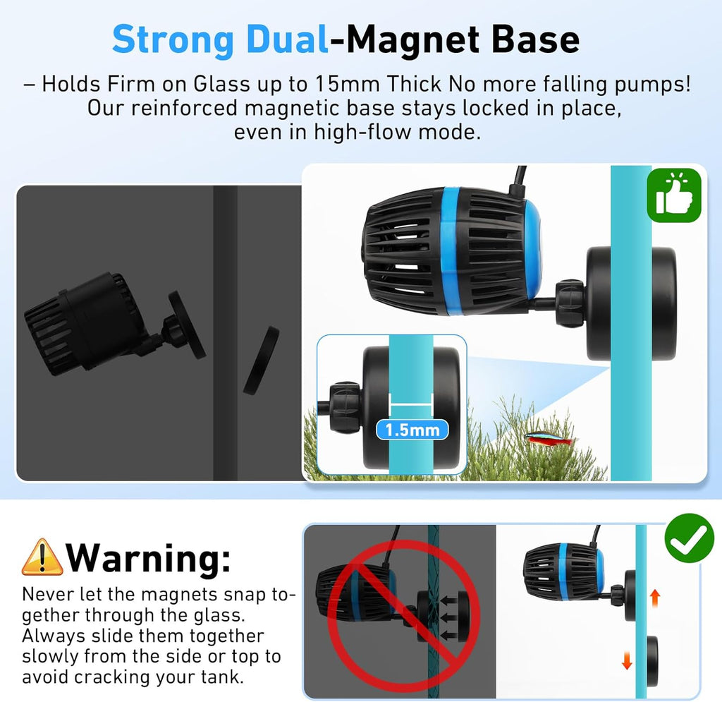 Magnetic Wave Maker for Aquarium - DC 12V Circulation Pump | External Controller 4-Speed Adjustable Flow & Feeding