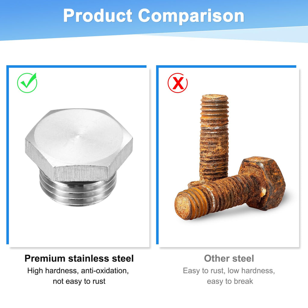 M METERXITY 2-Pack Outer Hex Head Thread Pipe Plug Fitting, M16x1.5mm Male 304 Stainless Steel Solid Thread Bung Plug with Sealing Ring for Terminating Pipe Ends