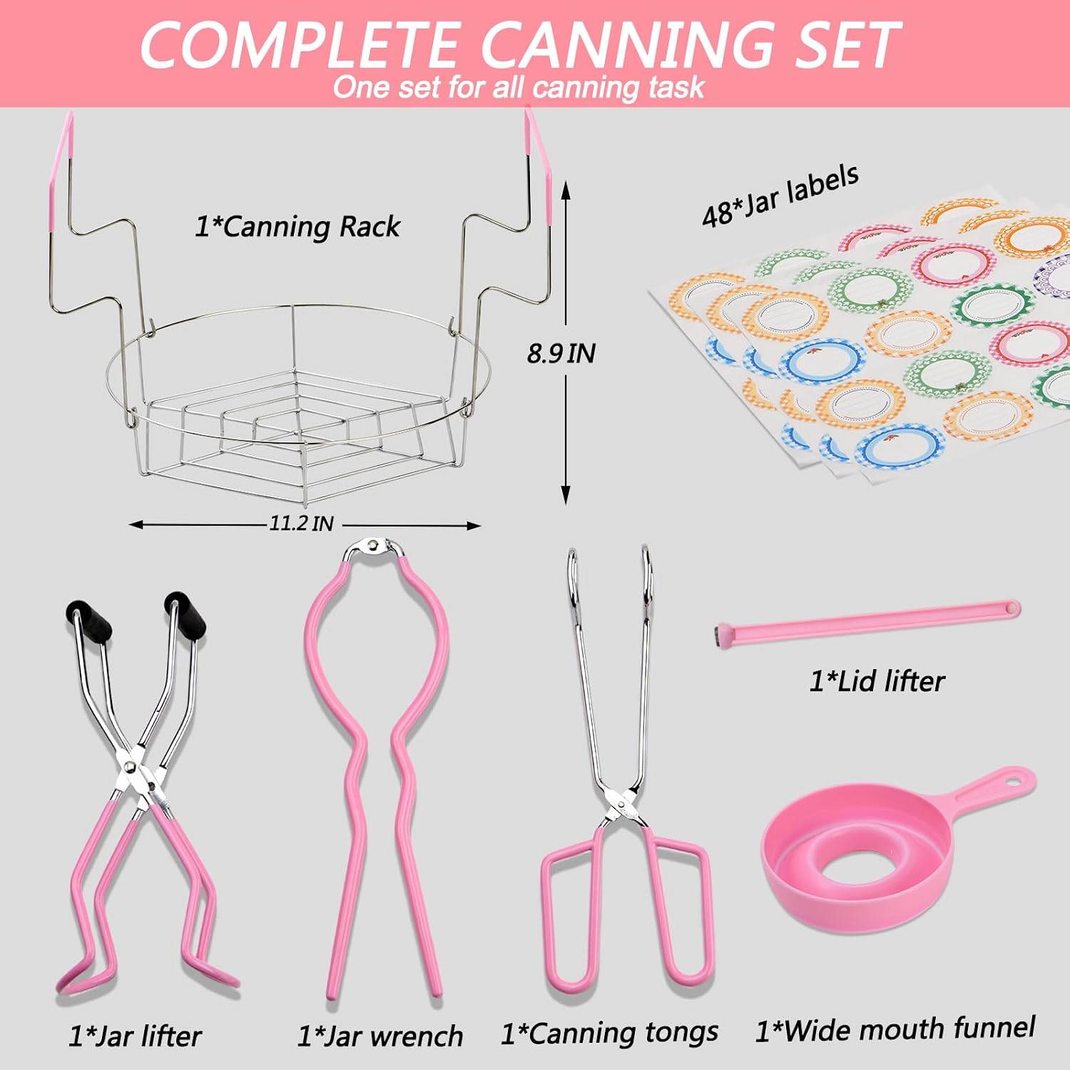 Canning Supplies Starter Kit with Stainless Steel Canning Rack and Accessories Tools, Includes Canning Jar lifter