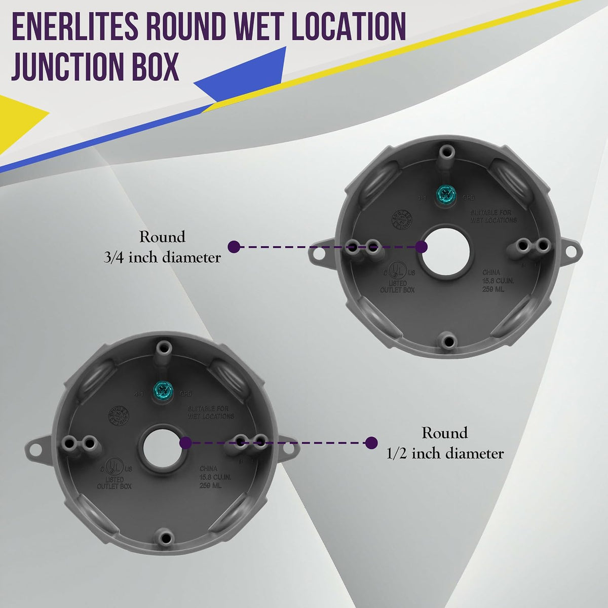 4” Diameter Round Weatherproof Outlet Box with Five 3/4-in Threaded Outlets, Round Outdoor Electrical Box, 5 Holes