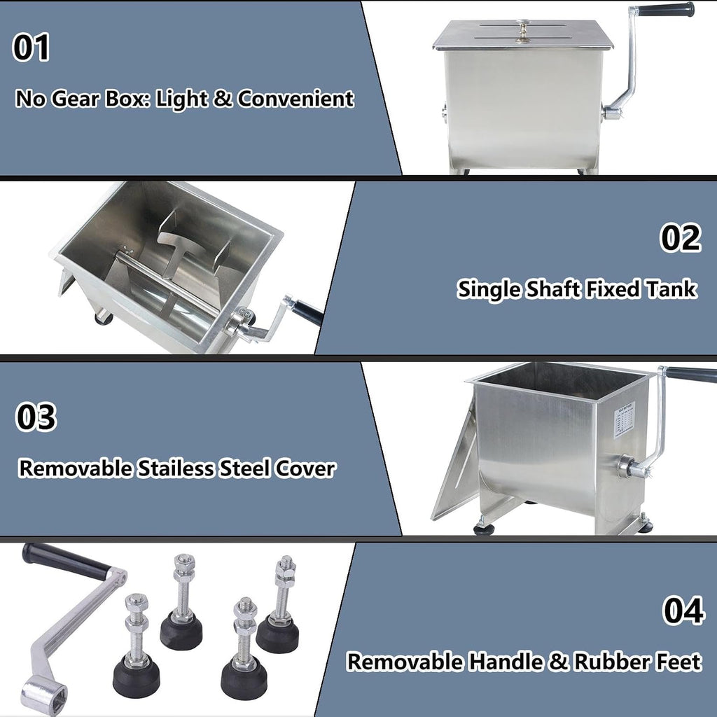 Meat Mixer, 15 Pound Meat Mixer for Sausage, 15lbs 7.5L Capacity Tank No Gear Box Sausage Mixer, Stainless Steel Food