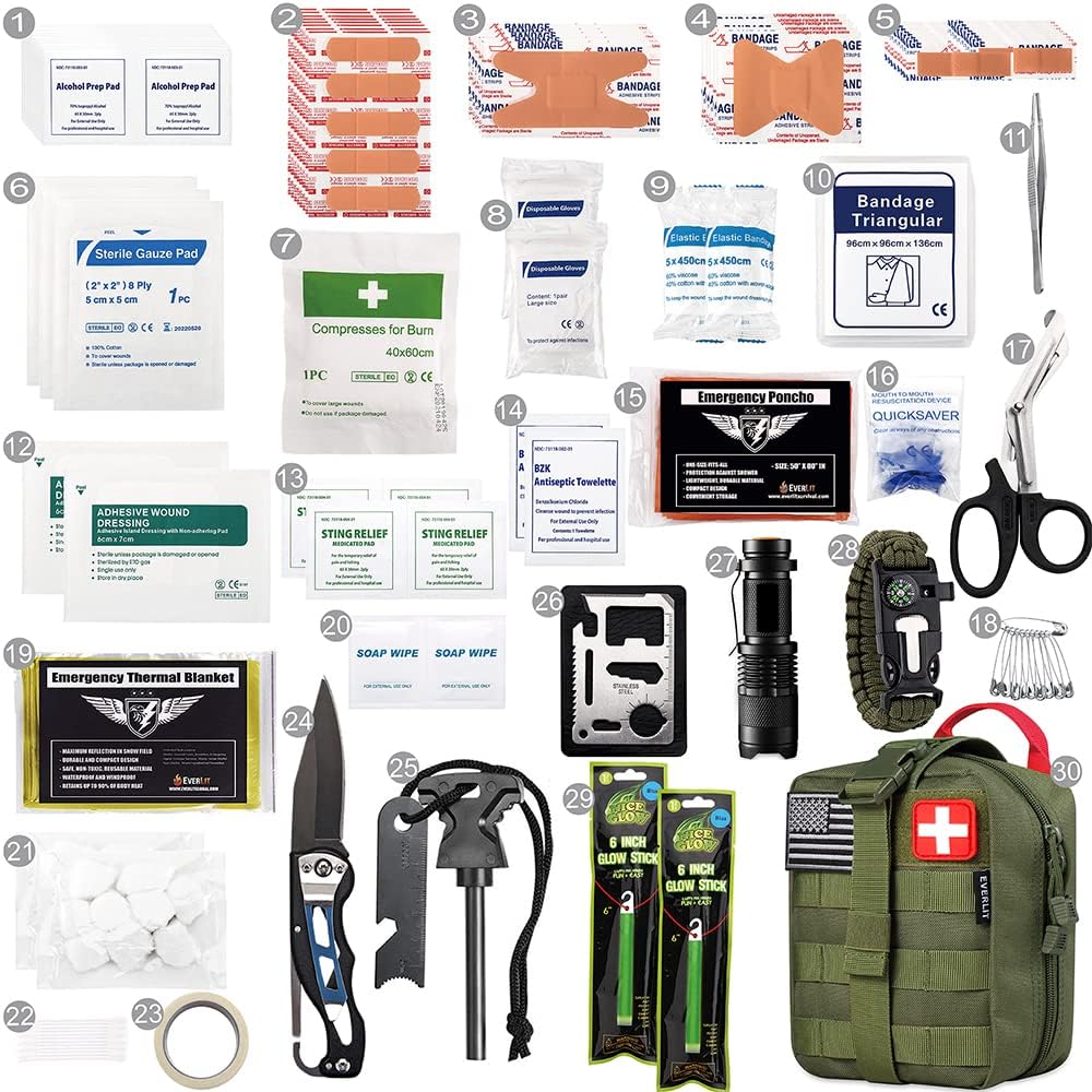 250 Pieces Survival First Aid Kit IFAK EMT Molle Pouch Survival Kit Outdoor Gear Emergency Kits Trauma Bag for