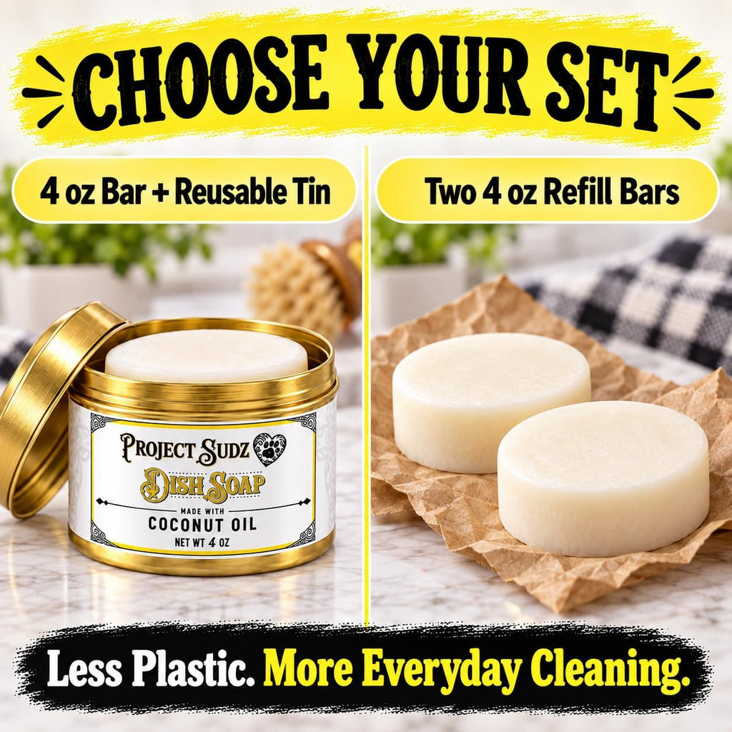 Solid Dish Soap | Plastic-Free Eco-Friendly Dishwashing Block | Made with Coconut Oil | 4 oz Reusable Tin | Zero