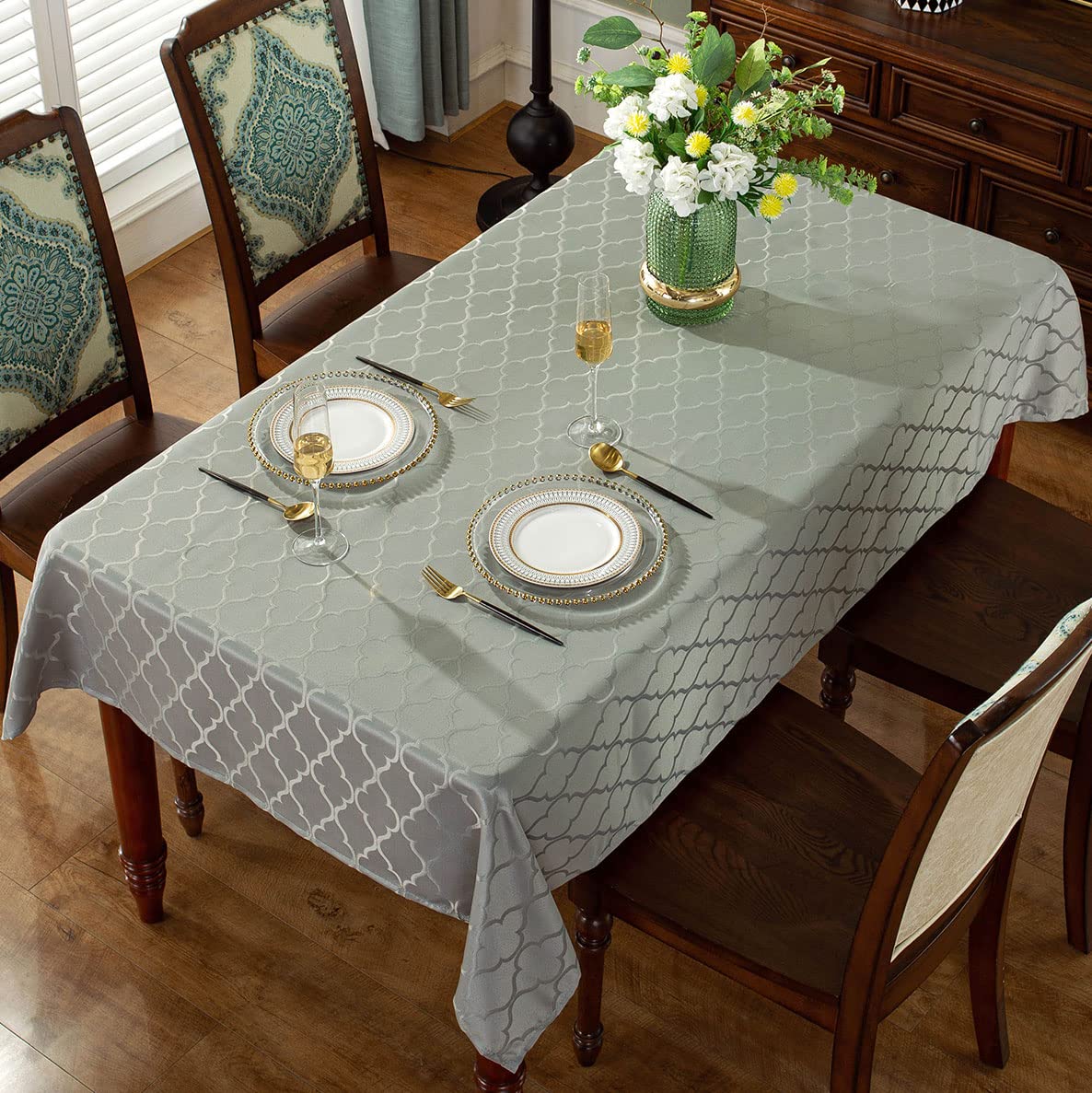 Jacquard Tablecloth, Rectangle, Gray, 52" x 70"
