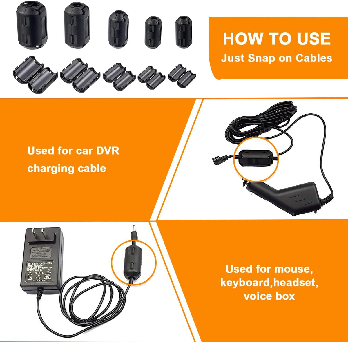 5 Values 28 Pcs Black Clip-on Ferrite Ring Core RFI EMI Noise Suppressor Cable Clip for 3.5mm 5mm 7mm 9mm 13mm Diameter Cable