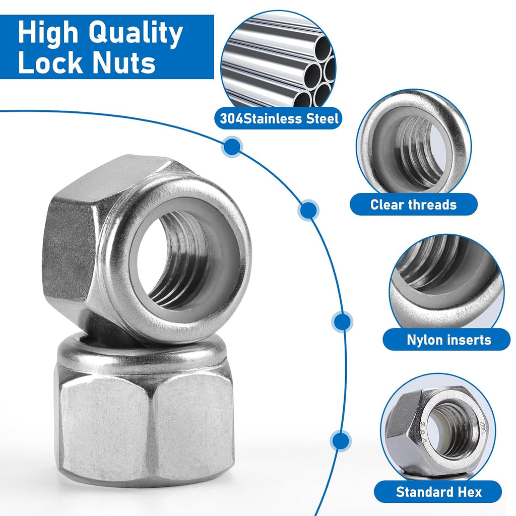 100 Pack 304 A2-70#6-32 Nylon Lock Nuts