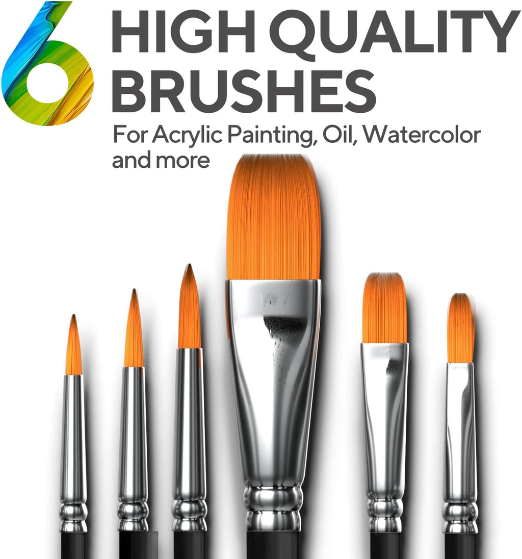 Complete Acrylic Paint Set – 12х Rich Pigment Colors & 6x Art Brushes - Includes 3 Paint Canvases, Palette Knife &