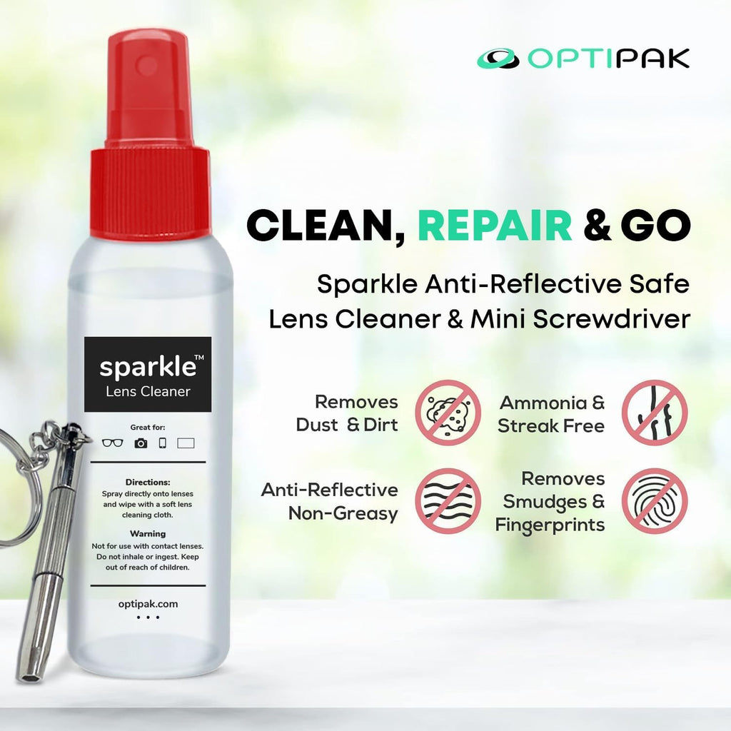 Sparkle Anti-Reflective Safe Lens Cleaner & Repair Kit – (2) 2oz Glasses Cleaner Spray, (2) Microfiber Cloth &