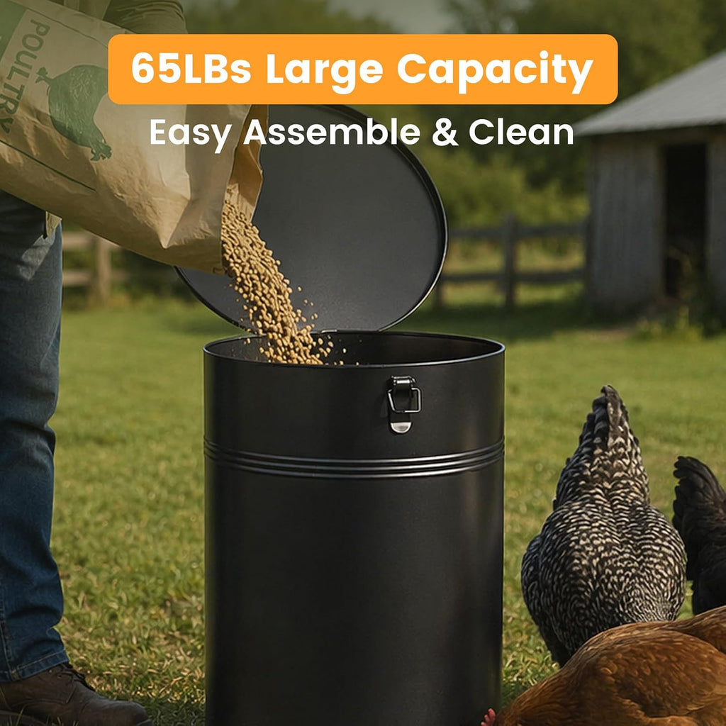 Large Chicken Feeder with 13 Ports, 65 LB Portable Gravity Poultry Feeder No Waste, Dispenser, Automatic Chicken