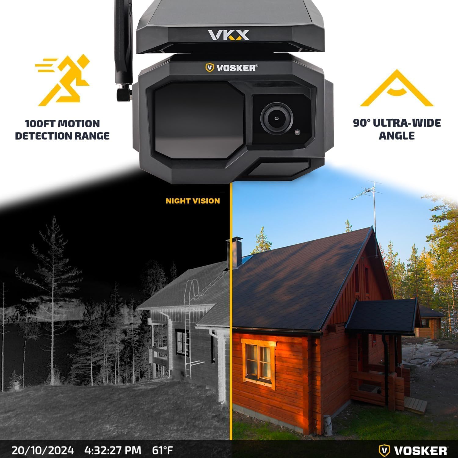 VKX Solar Powered 4G-LTE Outdoor Cellular Security Camera - No WiFi Needed, Motion Activated, Night Vision, SIM Card
