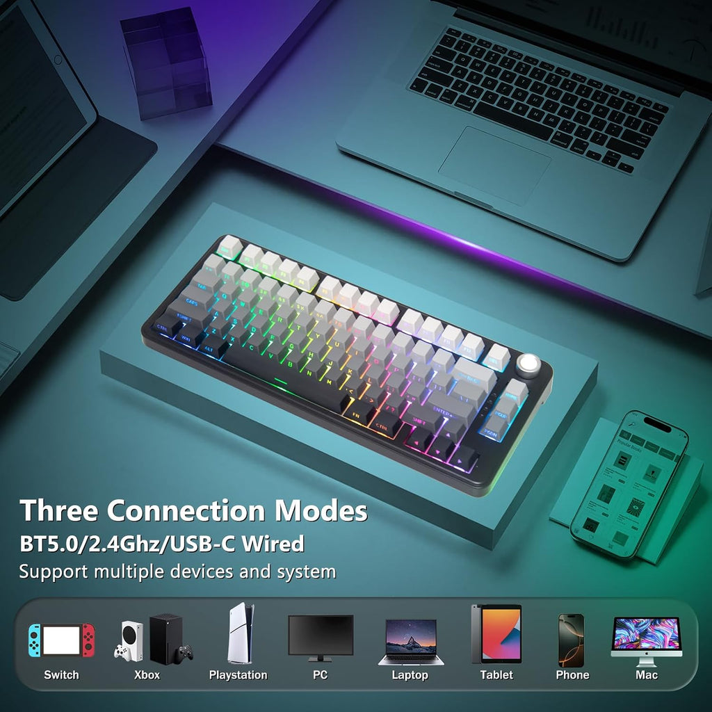 75% Wireless Mechanical Gaming Keyboard, Creamy Sound, Black