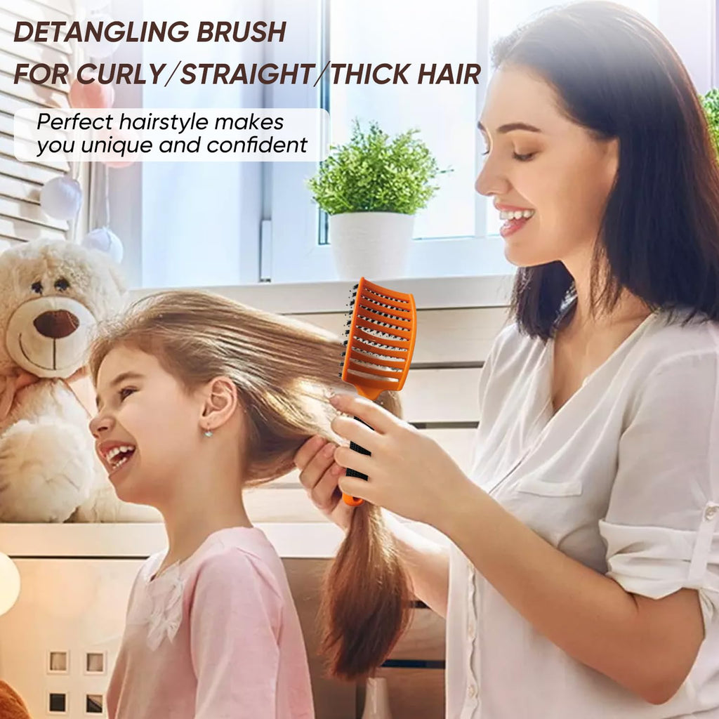 Boar Bristle Detangling Hair Brush for Wet & Dry Hair, Women Men | Paddle Detangler Hairbrush 2-Pack for Thick Fine