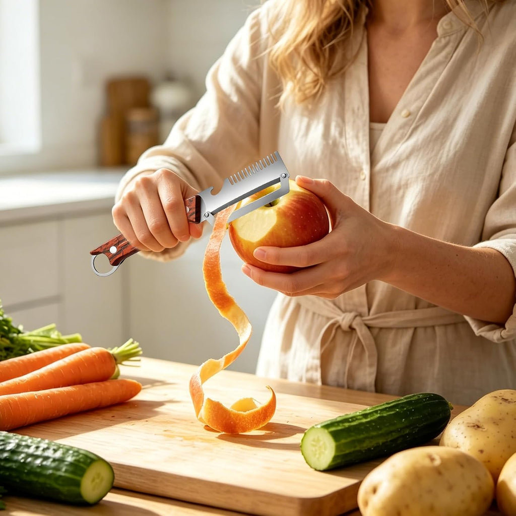 Multifunctional Vegetable Peeler, 2026 New 3-1 Stainless Steel Peeler with Wooden Handle & Bottle Opener, Kitchen